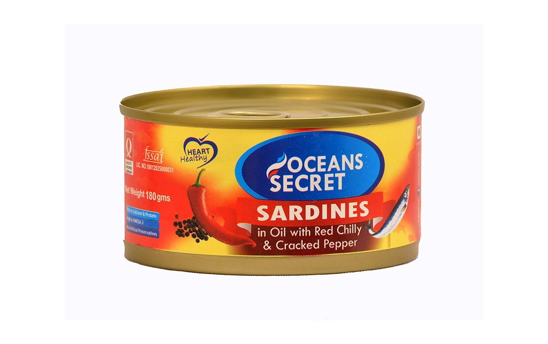 Oceans Secret Sardines in Oil With Red Chilly & Cracked Pepper   Tin  180 grams